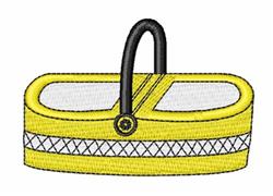 Cartoon yellow basket with black handle, white open top, and decorative lines, perfect for playful designs.