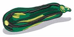 Realistic zucchini with green and yellow tones featuring intricate textures and detailed stitching, ideal for kitchen towels.