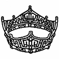 Bold black line art crown with intricate patterns, symmetrical shape, and elegant geometric details.