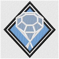Simple geometric diamond shape in white on blue, outlined in black for contrast. Modern minimalist design.