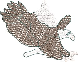 Abstract eagle in flight, showcasing detailed wings and claws with earthy colors, ideal for machine embroidery.