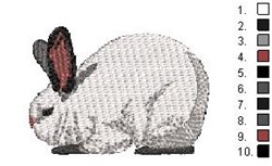 Realistic embroidery of a plump white rabbit with pink-tipped ears, perfect for Easter décor.