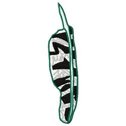 Feather design with a bold green outline and striking black and white zigzag pattern, playful style.