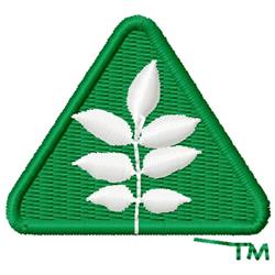 Modern green triangle featuring a stylized white leaf design, showcasing minimalist elegance against a textured background.