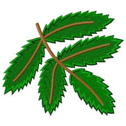 Realistic leaf cluster with intricate green foliage, serrated edges, and contrasting brown stems.