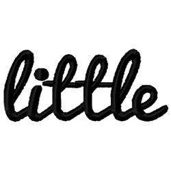 Cursive lettering 'little' in bold black thread, adding a modern, handmade touch to fabric.
