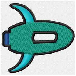 Stylized rocket in teal with blue accents and black outline, a modern playful design perfect for creative projects.