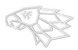 Stylized eagle head with sharp geometric lines in white, showcasing a modern look, ideal for embroidery.