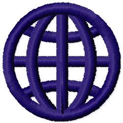 Stylized globe in bold purple with circular outlines and intersecting lines, modern minimalist embroidery design.