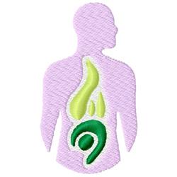 Stylized human figure in purple with abstract green and yellow shapes, modern design for educational use.