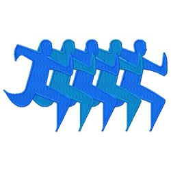 Stylized runner figures in blue shades show dynamic motion with a modern, minimalistic design.