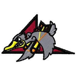 Stylized wolf in gray tones with a bold yellow object against a red triangular background, perfect for casual wear.
