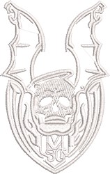 Bold skull with wings atop a shield, featuring flames and intricate details. Ideal for edgy designs.