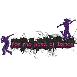 Dancer silhouettes in dynamic poses with vibrant pink text on textured black. Playful dance theme.