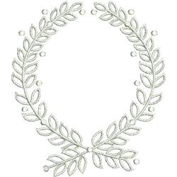 Symmetrical wreath of delicately detailed leaves in a light color, exuding elegance and a botanical theme.