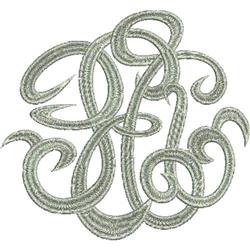 Monogram design with swirling lines and cursive font, featuring ornate patterns and soft colors for elegant personalization.
