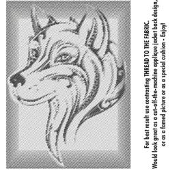 Stylized wolf face in line art with flowing fur details and expressive eyes, perfect for decorative applications.