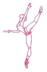 Ballet dancer in simple line art, elegant pose with flowing lines, bright pink color, suitable for modern textiles.
