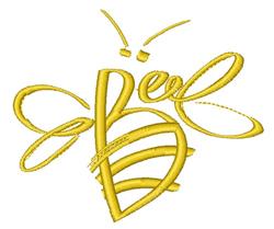 Applique yellow bee intertwined with playful cursive 'Bee' lettering, featuring whimsical curves.
