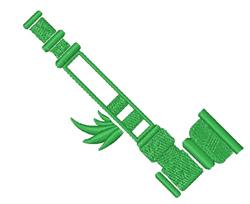Modern botanical decorative element with a green stylized plant, geometric shapes, and whimsical design.