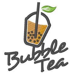 Playful bubble tea cup with a straw and green leaf, featuring warm drink shades and tapioca pearls.