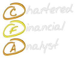 CFA abbreviation in vibrant orange and yellow, with 'Chartered Financial Analyst' below, in a modern circular design.