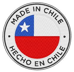 Chilean flag circular patch showcasing vibrant blue and red colors, featuring text 'MADE IN CHILE', modern design.