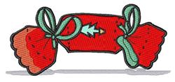 Festive Christmas cracker in vibrant red with green bows and simple patterns, ideal for holiday-themed projects.