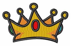 Colorful crown design with gold, red, blue, and green gems, outlined in black, playful cartoon style.