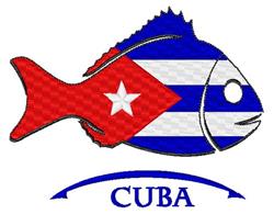 Colorful fish design in Cuban flag colors with bold 'CUBA' text below, vibrant and graphic style.
