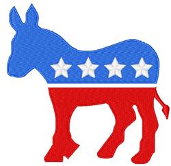 Bold donkey silhouette in blue and red with white stars, perfect for election season political themes.