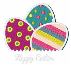 Colorful decorative Easter eggs in polka dots and stripes, perfect for Easter celebrations.