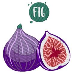 Vibrant purple whimsical applique fig featuring a whole fig, cross-section, and playful 'FIG' label.
