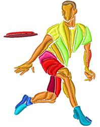 Vibrant male figure in green and yellow sports attire throwing a Frisbee in an active pose, perfect for a dynamic design.