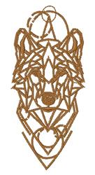 Geometric wolf head with sharp angles and clean lines in earthy tones, featuring detailed minimalist line art.