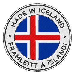 Round patch featuring the Icelandic flag with a blue background, red cross, and white circle in traditional embroidery.