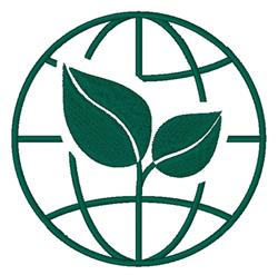 Leaf globe design featuring green leaves within a circular outline, showcasing a modern minimalist style.