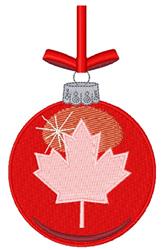 Vibrant red ornament with a maple leaf outline and sparkle effect, perfect for holiday celebrations.