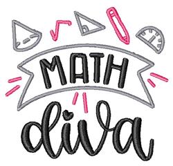 Applique design featuring 'Math' in bold black and 'diva' in stylish script, surrounded by playful geometric shapes.