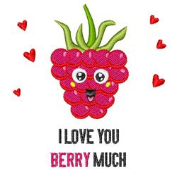 Playful raspberry character with bright eyes and a smile, surrounded by red hearts, perfect for Valentine's Day.