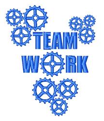 beginner-friendly gear machine embroidery pattern - Team Work Gears for kitchen aprons