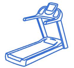 Minimalistic treadmill in blue outline showcasing handrails and a display panel for exercise enthusiasts.