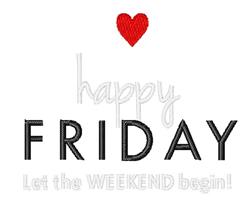 Cheerful 'FRIDAY' text in bold black with a playful heart and festive message for weekend celebration.