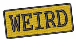 Bold black text 'WEIRD' on a bright yellow background, featuring modern text-based embroidery style.
