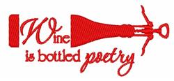 Whimsical corkscrew in red playfully intertwines with 'Wine is bottled poetry' text, perfect for kitchen aprons.