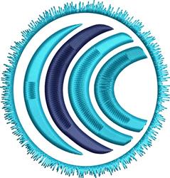 Abstract circular design featuring layered blue curved lines with textured outlines in a modern style.