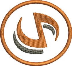 Abstract geometric design featuring a modern circular outline with vibrant orange and gray elements.