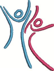 Abstract figures representing movement, featuring a blue and pink figure in a modern style with smooth, energetic lines.