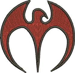 Abstract emblem with wing-like features in striking red and bold black outline, modern and graphic design.