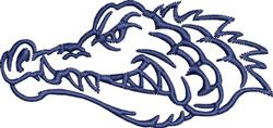 Bold graphic alligator head in navy blue with sharp teeth and intense expression, perfect for machine embroidery.